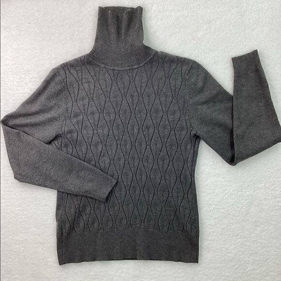 Eclectic Grey High Turtleneck Wavy Pattern Knit Sweater Size Large - Picture 15 of 16